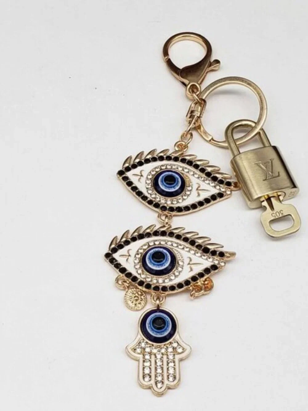 LV Authentic Gold Padlock 🔒 Key Set w/ Unbranded Evil Eye Keychain Charm